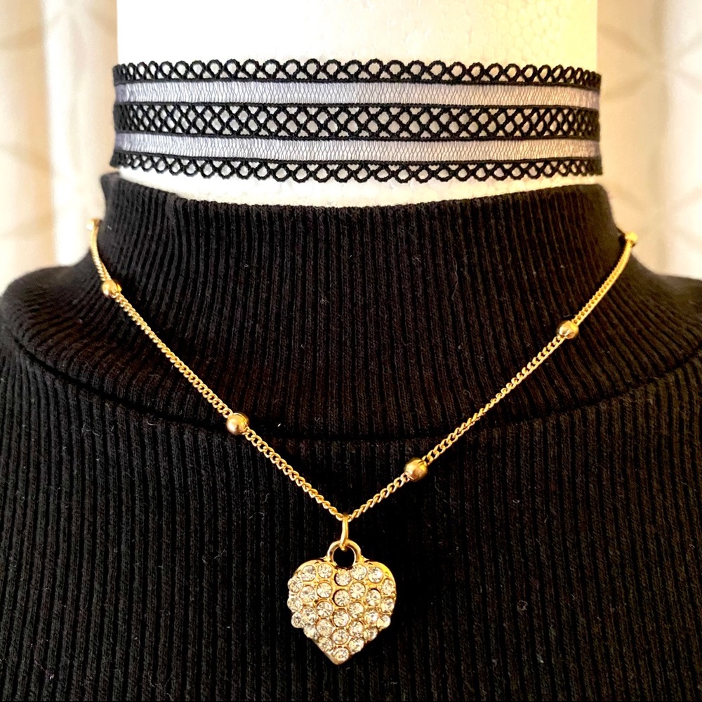 ❤️‍🔥3For$15 DUO Black laced Choker Necklace Gold Chain
